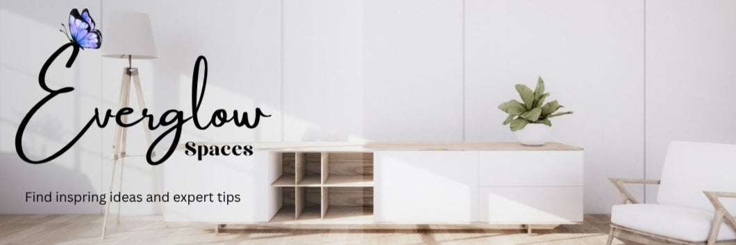 Modern interior design with furniture and decor, featuring the brand 'Everglow Spaces'.